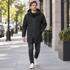 🧥 Balanced Coverage, Wind-Ready Comfort | Men's Mid-Length Hooded Windbreaker Trench