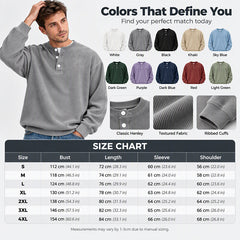 🧵 Retro Ribbed Texture, Adjustable Neckline | Men's Casual Corduroy Long Sleeve Henley Top