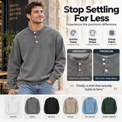 🧵 Retro Ribbed Texture, Adjustable Neckline | Men's Casual Corduroy Long Sleeve Henley Top