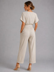 Sylvie | Women's Wrap-Front Two-Piece Set, Relaxed Cropped Trousers