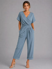 Sylvie | Women's Wrap-Front Two-Piece Set, Relaxed Cropped Trousers