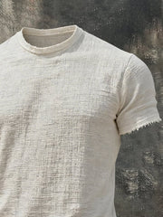 Men's Retro Cotton Linen Frayed Edge Short-Sleeve T-Shirt