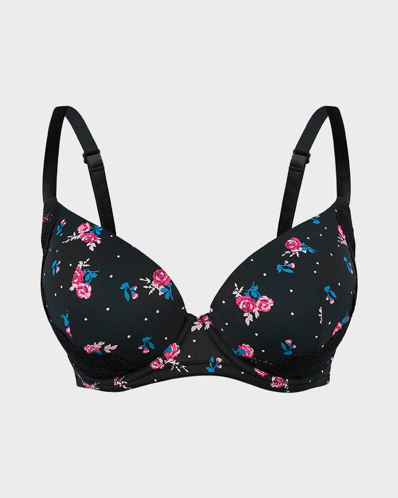 Deep V Lace Trim Full Coverage Push Up Bra - view 19