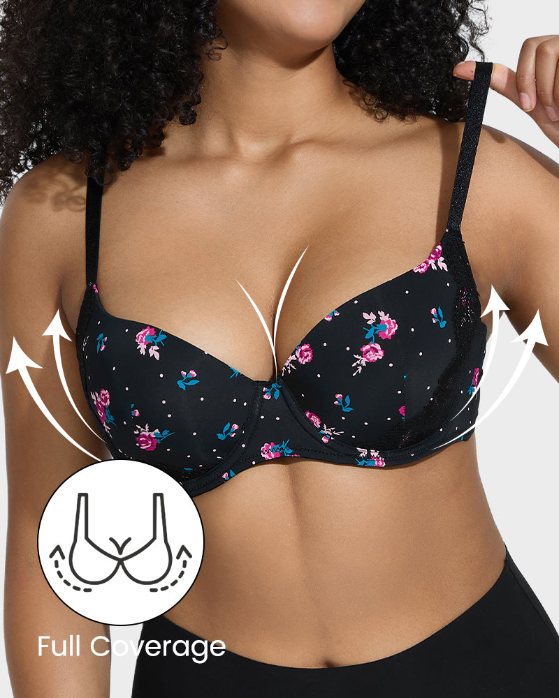 Deep V Lace Trim Full Coverage Push Up Bra - view 3