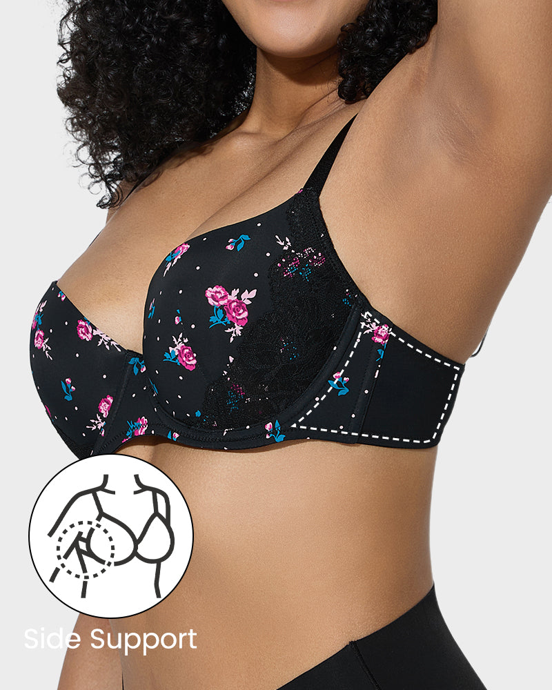 Deep V Lace Trim Full Coverage Push Up Bra - view 4
