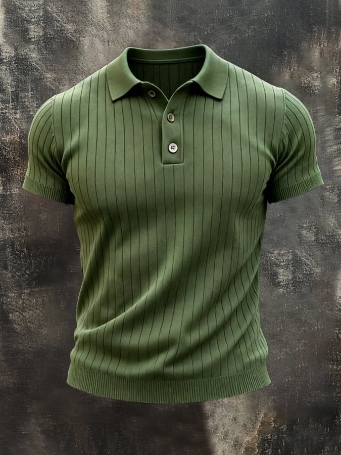 Men'S Fashionable Casual Ribbed Collar Short-Sleeved Polo Shirt