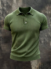 Men'S Fashionable Casual Ribbed Collar Short-Sleeved Polo Shirt