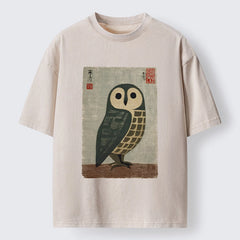Tokyo-Tiger Traditional Owl In Japanese Art Washed T-Shirt