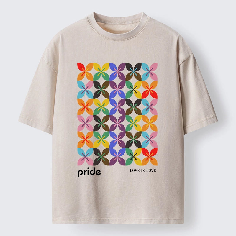 Tokyo-Tiger Pride Geometric Flower Pattern Washed T-Shirt
