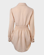 Long Sleeve Button Down Drawstring Shirt Dress - view 36