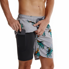 Men's Shark Print Red Quick Dry Beach Shorts Swim Trunks