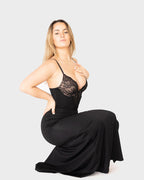 Deep-V Lace High-Slit Maxi Dress with Built-In Shapewear - view 4