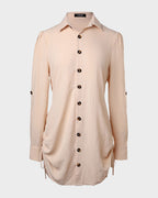 Long Sleeve Button Down Drawstring Shirt Dress - view 35