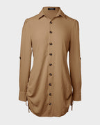 Long Sleeve Button Down Drawstring Shirt Dress - view 27