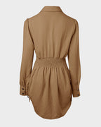 Long Sleeve Button Down Drawstring Shirt Dress - view 28