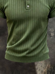 Men'S Fashionable Casual Ribbed Collar Short-Sleeved Polo Shirt