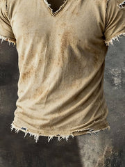 Men's Retro Pure Cotton Washed Casual V-Neck Short-Sleeve Top