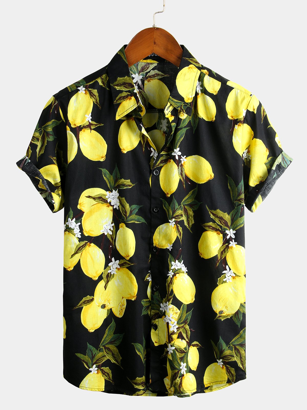 Men's Lemon Print Short Sleeve Hawaiian Shirt