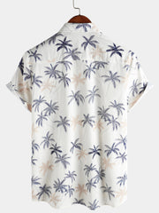 Men‘s 100% Cotton Hawaiian Palm Tree Short Sleeve Button Beach Shirts