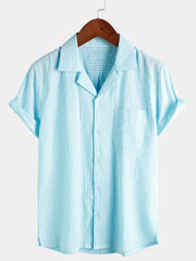 Men's Button Up Casual 100% Cotton Summer Pocket Short Sleeve Shirt