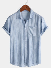 Men’s Light Blue Striped Short Sleeve Breathable Cool Casual Summer Shirt