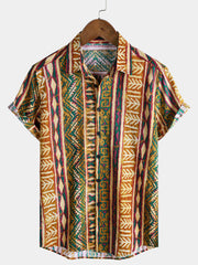Men’s Tribal Striped Short Sleeve Vintage Casual Shirt