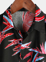 Men's Tropical Plant Print Summer Vacation Beach Short Sleeve Hawaiian Shirt