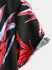 Men's Tropical Plant Print Summer Vacation Beach Short Sleeve Hawaiian Shirt