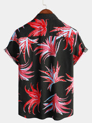 Men's Tropical Plant Print Summer Vacation Beach Short Sleeve Hawaiian Shirt