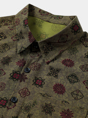 Men’s Vintage Green Geometric Casual Breathable Short Sleeve Shirt