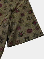 Men’s Vintage Green Geometric Casual Breathable Short Sleeve Shirt