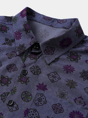 Men’s Vintage Purple Geometric Casual Breathable Short Sleeve Shirt