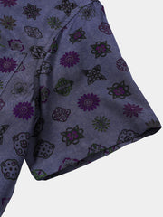 Men’s Vintage Purple Geometric Casual Breathable Short Sleeve Shirt