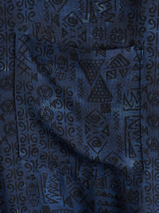 Men's Rayon Navy Blue Geometric Tribal Print Boho Short Sleeve Shirt