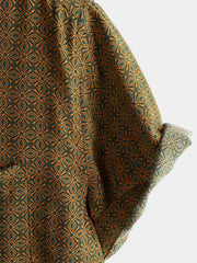 Men’s Everyday Casual Geometric Pattern Retro Printed Versatile Short Sleeve Shirt