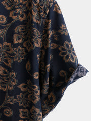 Men's Rayon Navy Paisley Print Retro Boho Short Sleeve Shirt