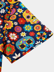 Men's Sugar Skull Punk Rock Holiday Beach Short Sleeve Shirt