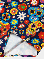 Men's Sugar Skull Punk Rock Holiday Beach Short Sleeve Shirt