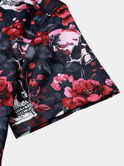 Men's Punk Rock Floral Skull Print Beach Short Sleeve Shirt