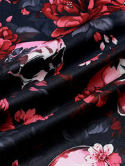 Men's Punk Rock Floral Skull Print Beach Short Sleeve Shirt