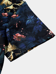 Men's Punk Gold Skull Floral Print Short Sleeve Shirt