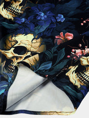 Men's Punk Gold Skull Floral Print Short Sleeve Shirt