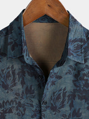 Men's Rayon Floral Print Boho Vintage Short Sleeve Shirt