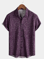 Men's Retro Pattern Casual Purple Soft Short Sleeve Shirt
