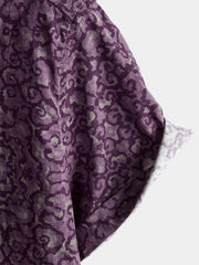 Men's Retro Pattern Casual Purple Soft Short Sleeve Shirt