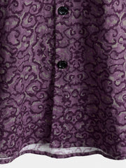 Men's Retro Pattern Casual Purple Soft Short Sleeve Shirt