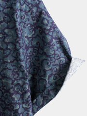 Men's Blue Retro Pattern Casual Short Sleeve Shirt