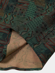 Men's Green Vintage Abstract Geometric Print Casual Short Sleeve Shirt