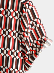 Men's Casual Retro Geometric Button Up Cool Short Sleeve Summer Shirt