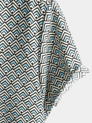 Men's Casual Vintage Geometric Button Up Holiday Summer Retro Short Sleeve Shirt